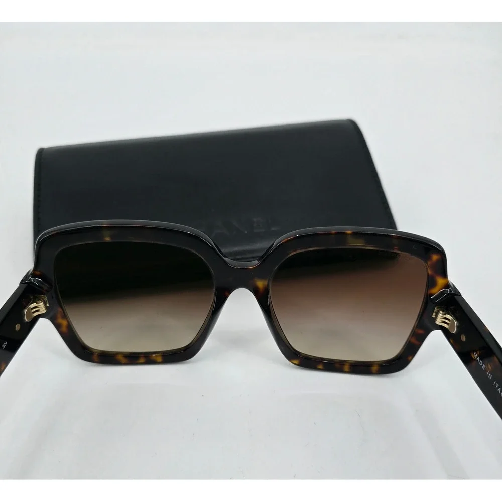 Chanel 5479 Oversized Square Sunglasses Dark Havana Brown Gold CC 56mm